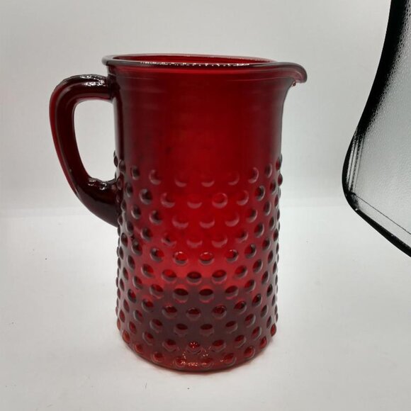 Vintage Anchor Hocking Ruby Red Hobnail Pitcher 8" Tall - Picture 1 of 8